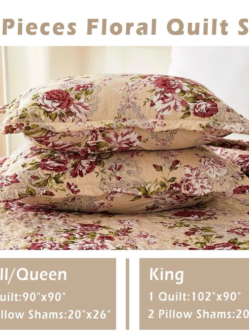 Reversible Floral Quilt in Cream and Burgundy - Elegant Bedroom Bedding